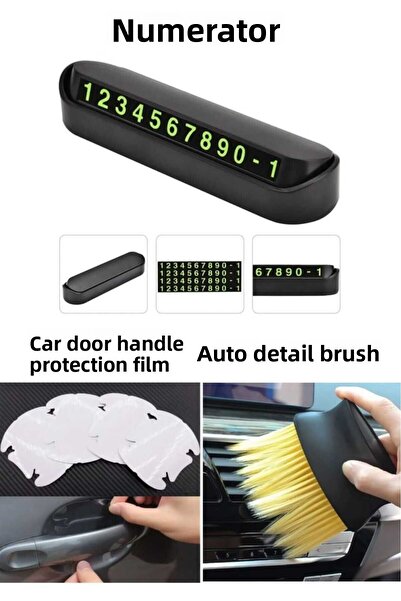 lawrenceshop Set de 3 numărător de evidențiere pentru parcare în interiorul vehiculului + perie pentru detalii auto + folie de protecție pentru mânerul ușii vehiculului