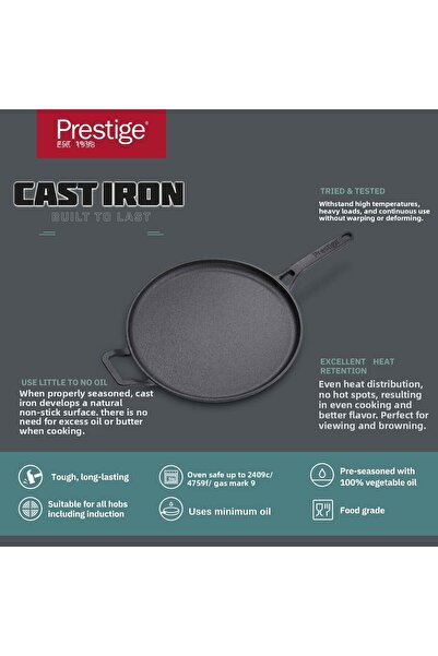 Prestige Pre-Seasoned Cast Iron Flat Tawa 28 cm  PR48885