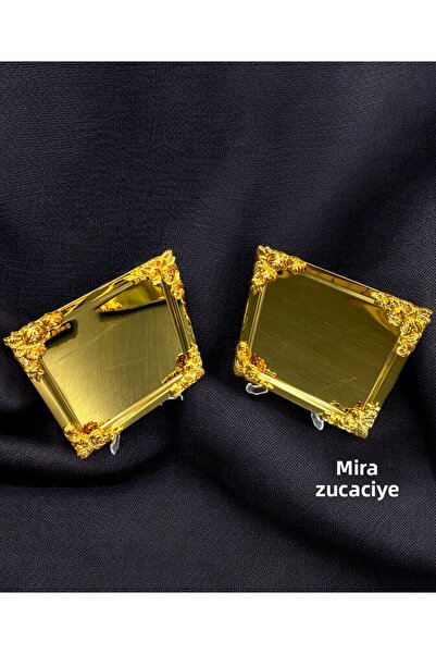 Mira züccaciye Luxury Set of 2 - 4-Corner Flower Patterned GOLD Square Coatin...