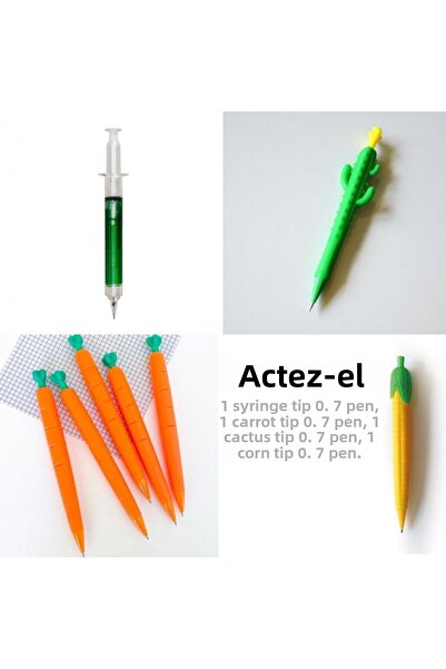 AKTEZ-EL أقلام ذات رأس متعددة الاستخدامات 0.7 - حقنة، جزرة، صبار، ذرة
