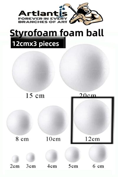 Artlantis Styrofoam Foam Ball 12 cm 3 Pcs Foam Ball Sphere Balls Round Styrof...