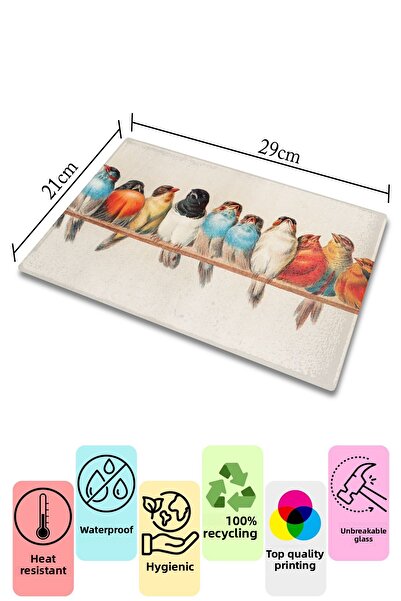 Postifull Cutting Board, Printed on Thick and Unbreakable Glass - Vintage Birds Printed - 21*30cm, Chopping Board
