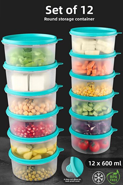 Meleni Home Green Food Bowl Set of 12 - Organizer Organizer, 12X600Ml Food Storage Container