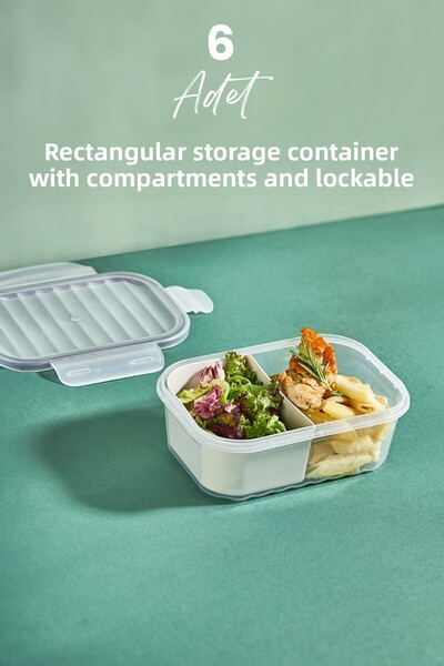 Kitchen Life 6 Pieces 2 Compartments 1Lt Lockable Leak Proof Storage Container with Lid - Breakfast Container - Nutrition Container - 1000 ml