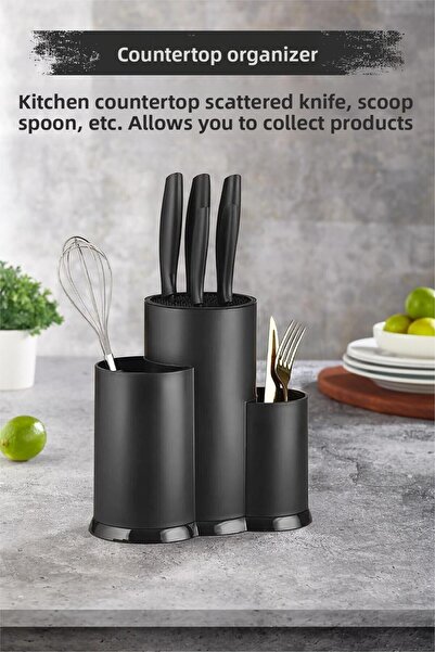 EWs Черен държач за лъжици и ножове за кухненски плот, държач за черпак и орг...