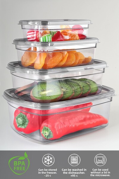 Meleni Home 4-Piece Anthracite Color Leak Proof Storage Set - Organizer Organizer Food Container 1X(225-430-750-1220)Ml