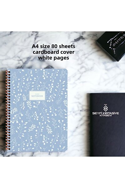 SEYFİKİRTASİYE دفتر ملاحظات سلكي مخطط بحجم A4 80 ورقة، لون أبيض، ورق 60 جرام