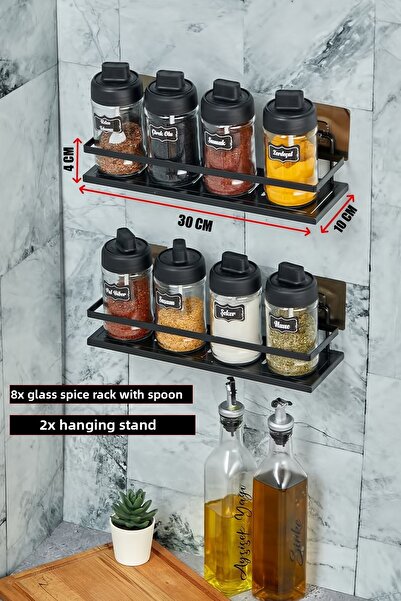 vipgross 2 Pcs Metal Adhesive Kitchen 8 Pcs Spice Jar Set (30CM X 10CM)