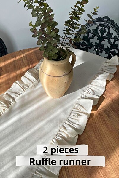 KAMİZ 2 Pieces Ruffled Linen Runner 40X110