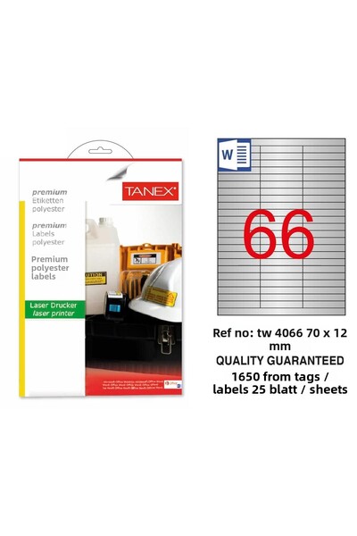 Tanex Tw-4066 Etichetă laser argintie 70x12mm 1650 Li