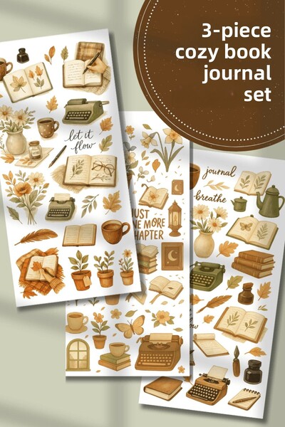 Hume Craft Σετ αυτοκόλλητων με θέμα το Cozy Book, 3 τεμάχια, για Bullet Journ...