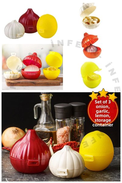 İnfeta Set of 3 Onion Garlic Lemon Storage Container