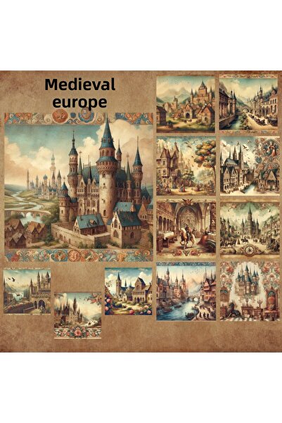 Pink Swan Craft Set de autocolante medievale de 12 bucăți vintage europene - ...