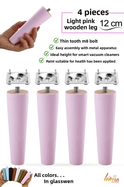 GLASWEN 4 bucăți picioare din lemn 12 cm roz deschis cu dispozitive de conect...