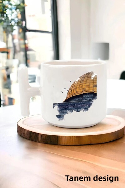 Tanem Tasarım كوب تي شيرت فلسطين مطبوع بتصميم - كوب غازيا وكودوس ماسكيد-آي أكسا