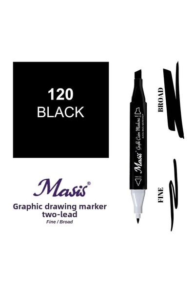 Masis قلم تحديد مزدوج الأطراف 120 أسود