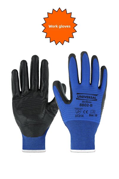 GİVY قفاز عمل عالمي زيبرا رقم: 10 برتقالي أزرق مطلي بالنيتريل