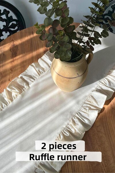 KAMİZ 2 Pieces Ruffled Linen Runner 40X110
