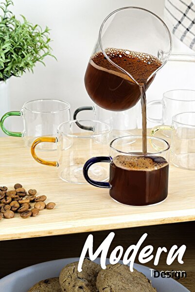 Meleni Home Coffee Set with Colored Handles - Borosilicate Glass Espresso Cup 100 ml