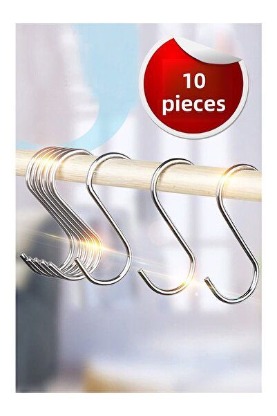 Bundeba 10 Pieces Stainless Steel S Hook Cup Mug Hanger - Kitchen Bathroom Organizer