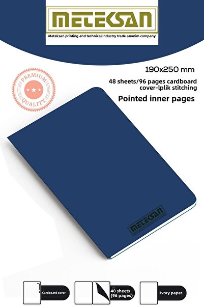 Meteksan 19X25 cm Size Large Size Notepad Ivory Paper Textured Cardboard Cover Thread Stitching