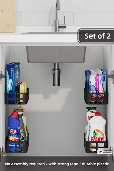 Clevora Set de 2 rafturi adezive pentru organizator sub chiuvetă și în interiorul dulapului