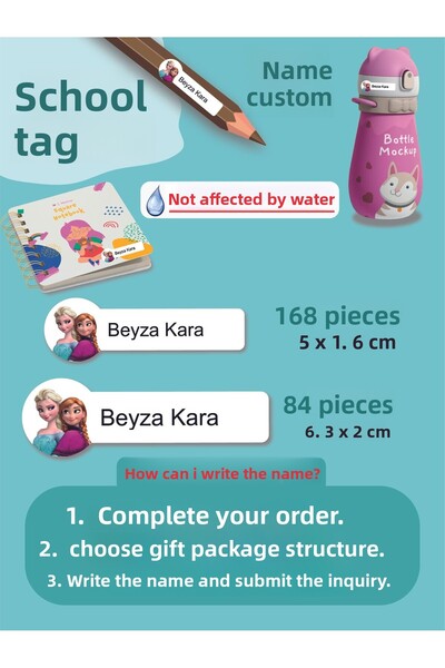 YUNUS COPY ملصق مدرسي على شكل قلم ودفتر ملاحظات، ملصق اسم مخصص بتصميم أميرة ا...