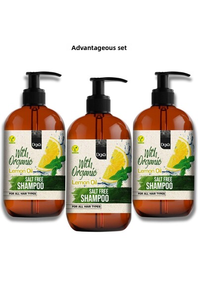 Doxa شامبو خالي من الملح 500 مل - زيت الليمون العضوي، مجموعة من 3 عناية منشطة لجميع أنواع الشعر