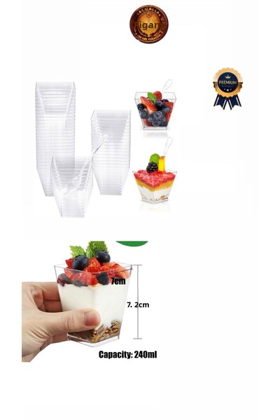 figanlar ambalaj Πρώτης ποιότητας Cubic Prism Mica Plastic Clear Δοχείο παρουσίασης χωρίς κάλυμμα 200 Cc 12'li Μπολ σαλάτας επιδόρπιο