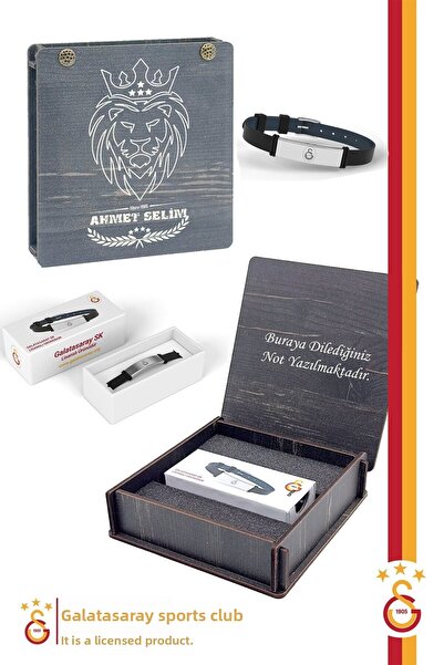 Galatasaray سوار أزياء أصلي مرخص قابل للتعديل مع صندوق خشبي للهدايا