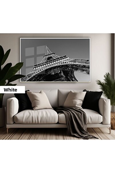 Harikabirev HARİKABİREV | MODEL TORNUL EIFFEL CULOARE ALB&NEGRU | TABLO DE STICLA TEMPLATA CU CADRU ORIZONTAL