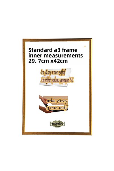 mixefor A3 Frame Color Gold - Back Surface 3mm MDF Front Surface Shatterproof Non-Glare Antireflective