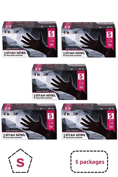 Has-Pet Haspet Powder Free Black Nitrile Gloves Small Size 5 Boxes