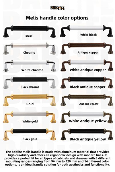 bablife Melis 192mm White-Antique Copper Metal Luxury Drawer Cabinet Furniture Handle with All Color Options