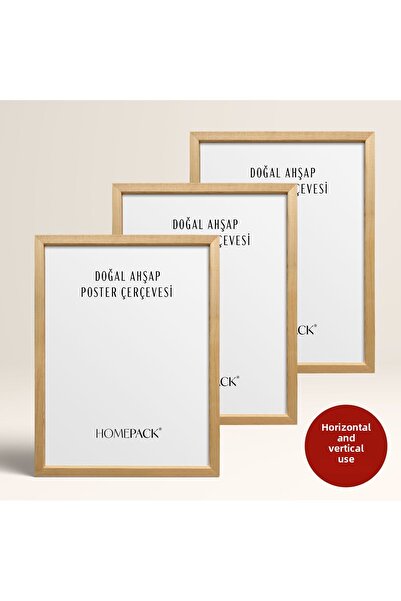 HOMEPACK Ramă poster din lemn natural 3 buc, material pin, cadru gol cu ​​față protejată CADRU-LEMN NATURAL-TRIPLU