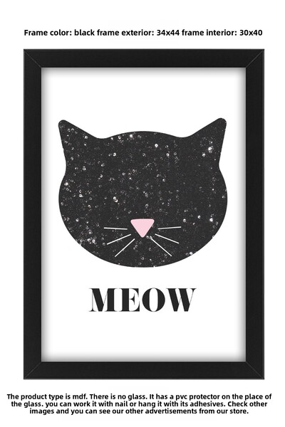 bymat Miau - Pisică - Pisică - Cadru alb cu imagine decorativă 30x40 - Pictur...