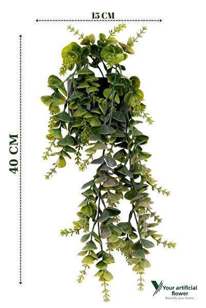 YAPAY ÇİÇEKÇİNİZ قلادة الأوكالبتوس الخضراء مع تفاصيل حجرية في وعاء زهور صناعي...