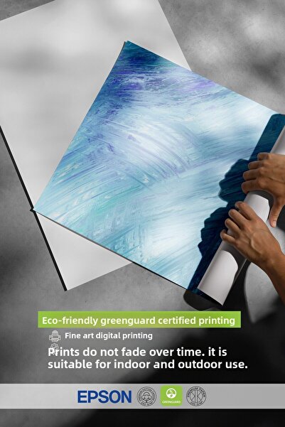 Postifull Wooden Framed Painting, Brush Strokes, Acrylic Painting, Impressionist, Blue, Pastel Tones Color Poster