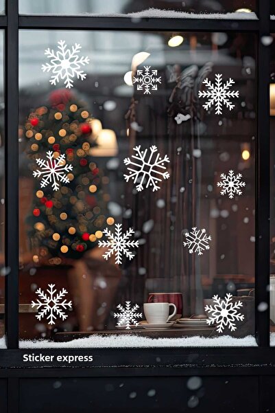 Sticker Ekspres مجموعة ملصقات زجاجية كبيرة من رقاقات الثلج البيضاء لعيد الميلاد وزينة السنة الجديدة