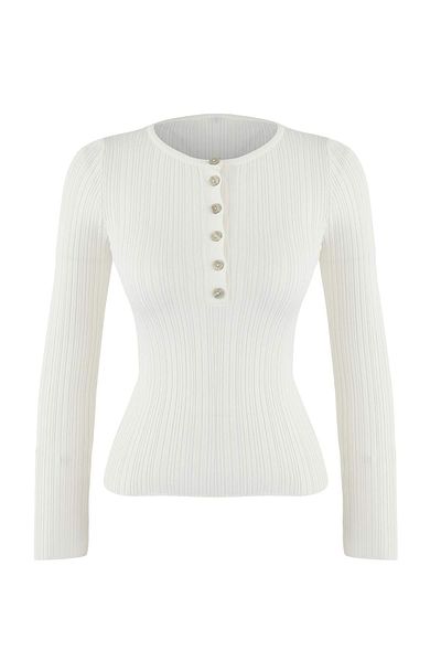 Trendyol Collection Wardrobe Essentials Ecru Fitted Bodycon Ribbed Sweater |   Twoaw26Kz000830