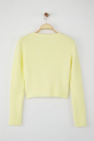 Trendyol Collection Yellow Crop Button Detailed Soft Textured Wool V-Neck Knitwear Cardigan Twoaw26Hi00013