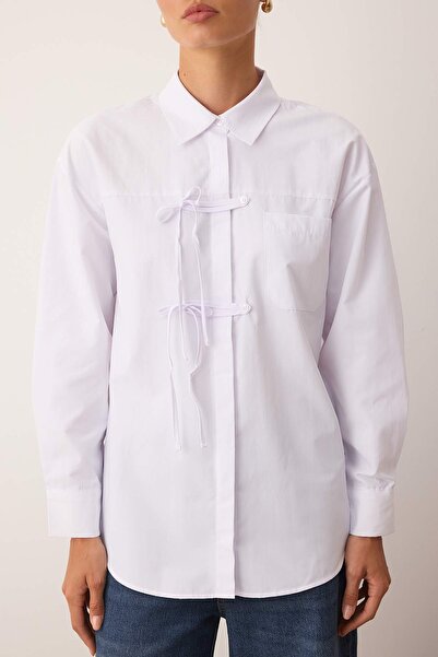 Trendyol Modest White Front Piping Detailed Woven Shirt Tctaw26Tg00003