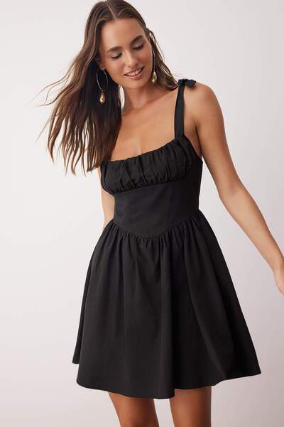 Trendyol Collection Black Collar Detail Bow Poplin Woven Dress Twoss25El00891