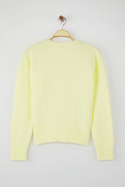 Trendyol Collection Wardrobe Essentials Yellow Wool Blend Shaggy Premium Yarn Wide Fit Knitwear Sweater |   Twoaw26Kz001250