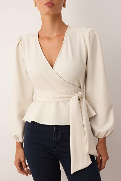 Trendyol Collection Ecru Double-Breasted Lace-Up Detailed Woven Blouse Twoaw20Bz1089