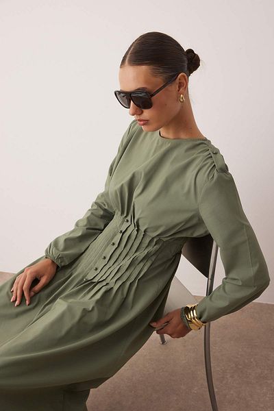 Trendyol Modest Rochie Gipeli cu detaliu kaki cu talie dreaptă TCTAW26EB00017