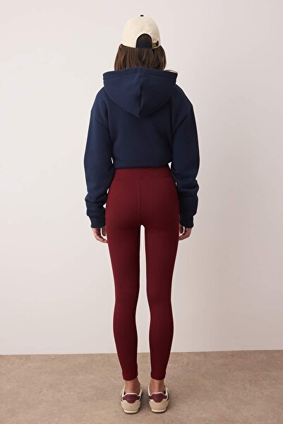 Trendyol Collection Claret Red High Waist Basic Elastic Waist Interlock Knitted Tights TWOAW20TA0047