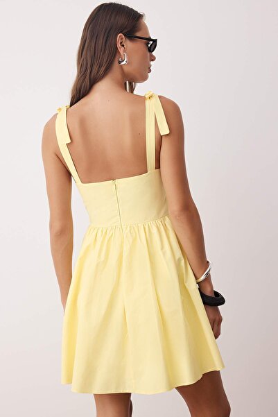 Trendyol Collection Light Yellow Collar Detail Bow Poplin Woven Dress Twoss25El00891