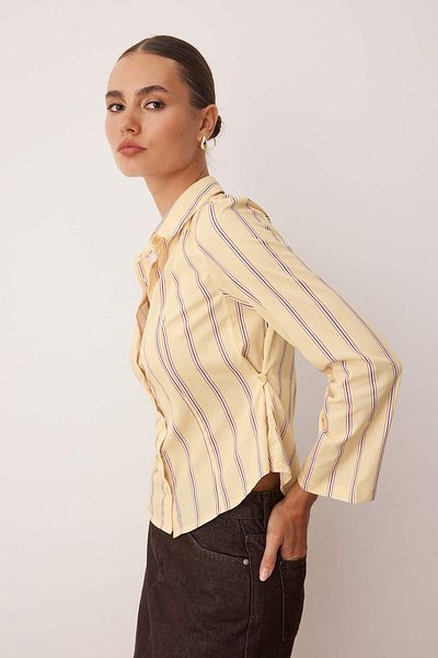 Trendyol Collection Yellow-Multicolored Waist Gathered Fitted Wide Sleeves Shirt Twoaw26Go00013