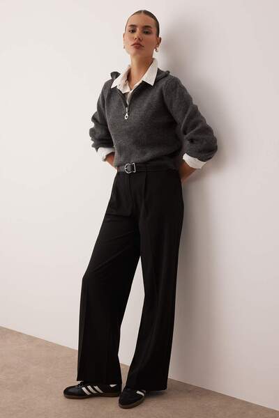 Trendyol Collection Black Palazzo/Extra Wide Leg Woven Fabric Pants Twoss23Pl00062